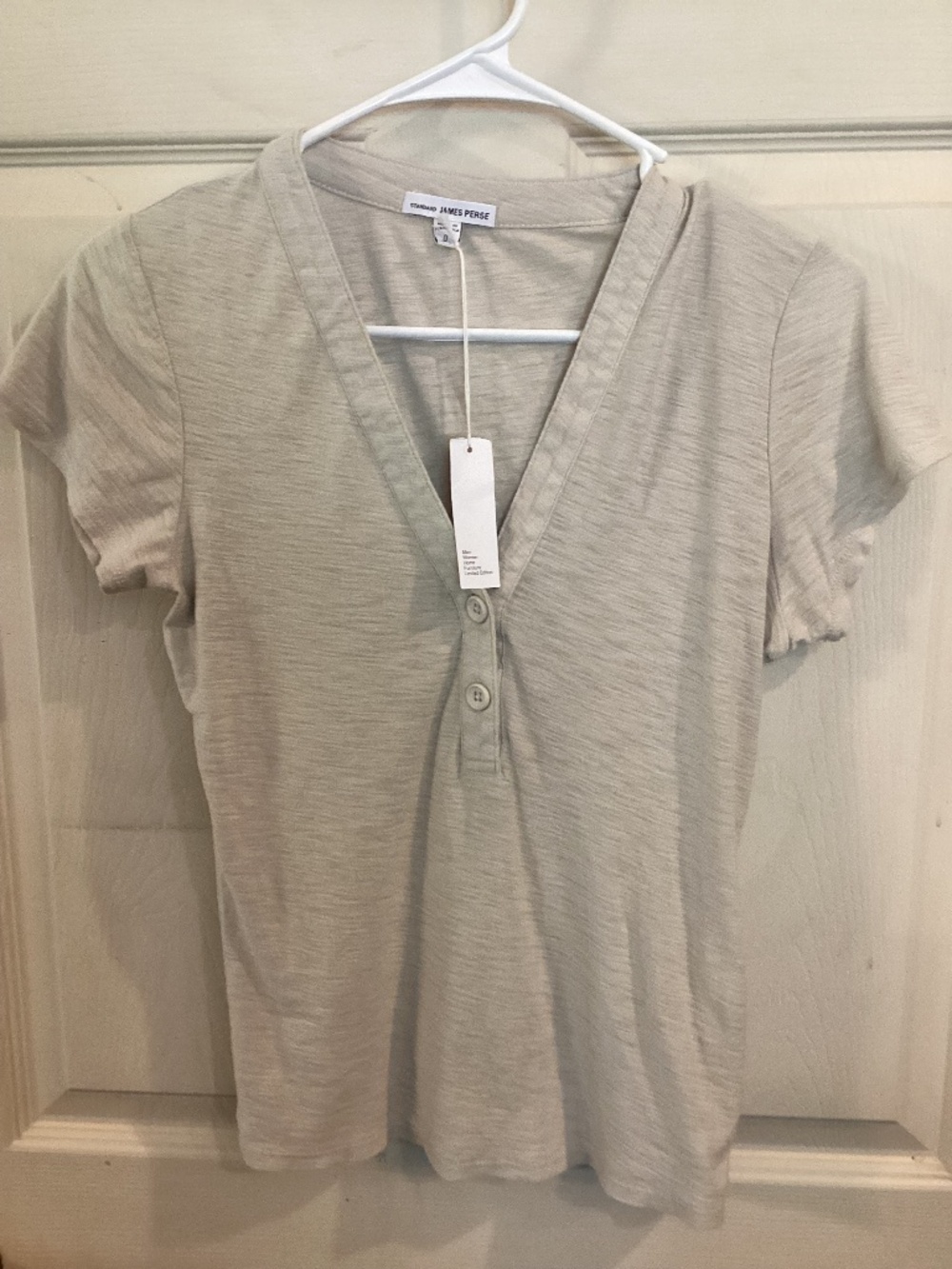 NWT JAMES PERCE OATMEAL BUTTON TEE EX SMALL